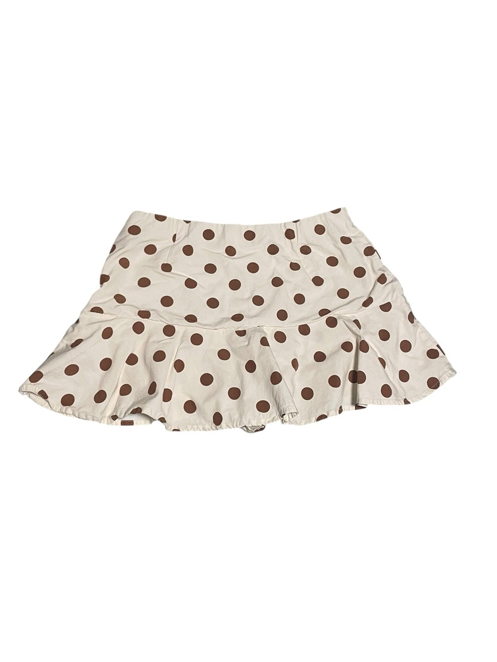 🤍🤎ZARA Polka Dot Mini Skort LG Ivory Brown Ruffle Low Drop Waist